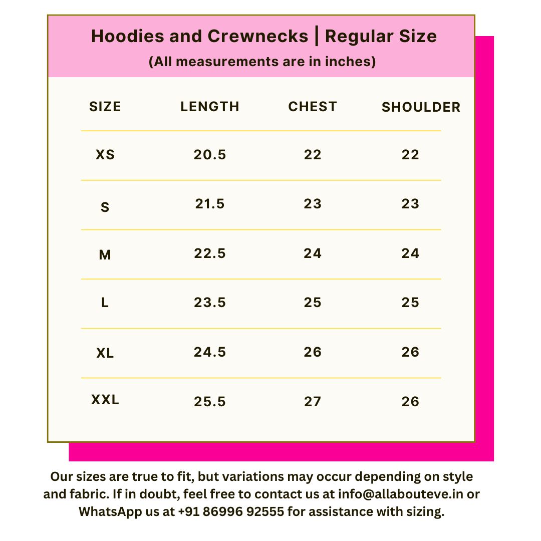 Size Chart for Overthinker Hoodie