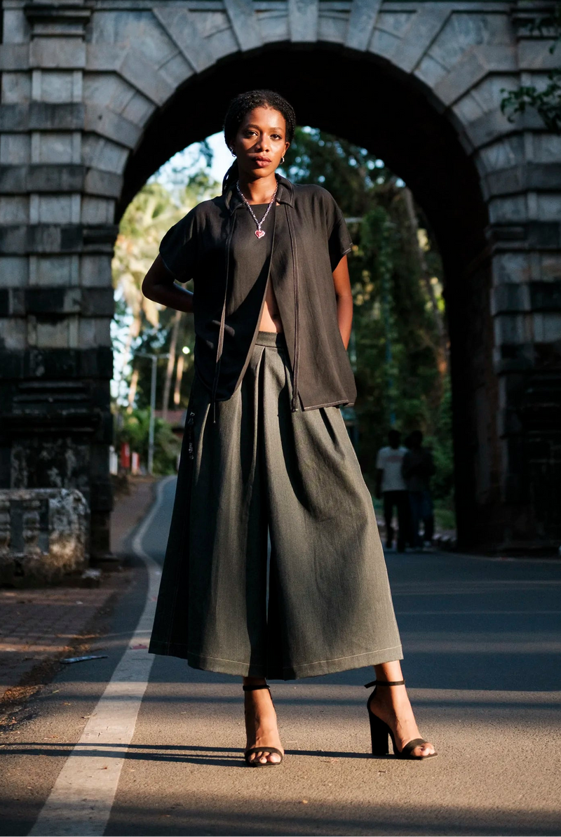 Slate Pleat Denim Culottes