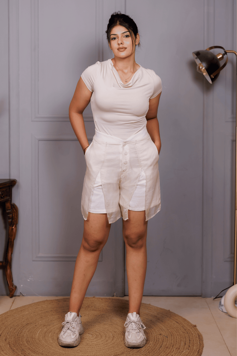 Ivory Whisper Layered Lounge Shorts