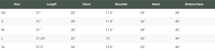 Size chart for Lilith’s Veil Red Top