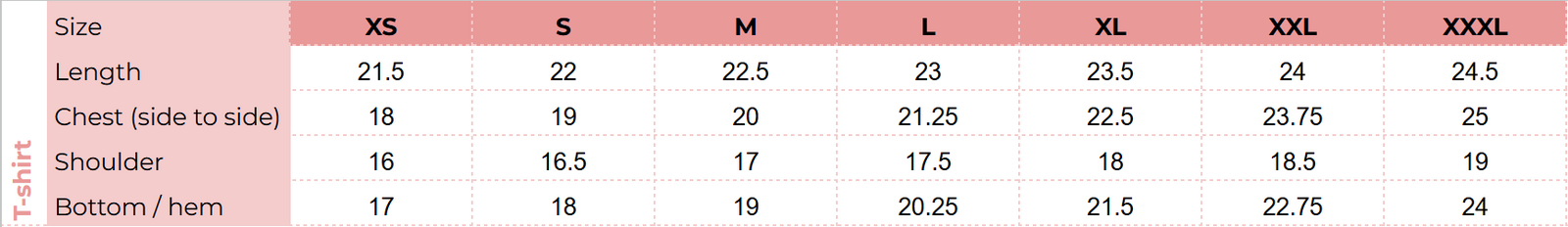 Size chart for Rebel Heart Tee