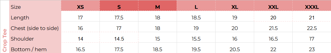 Size chart for Hell Was Boring Tee