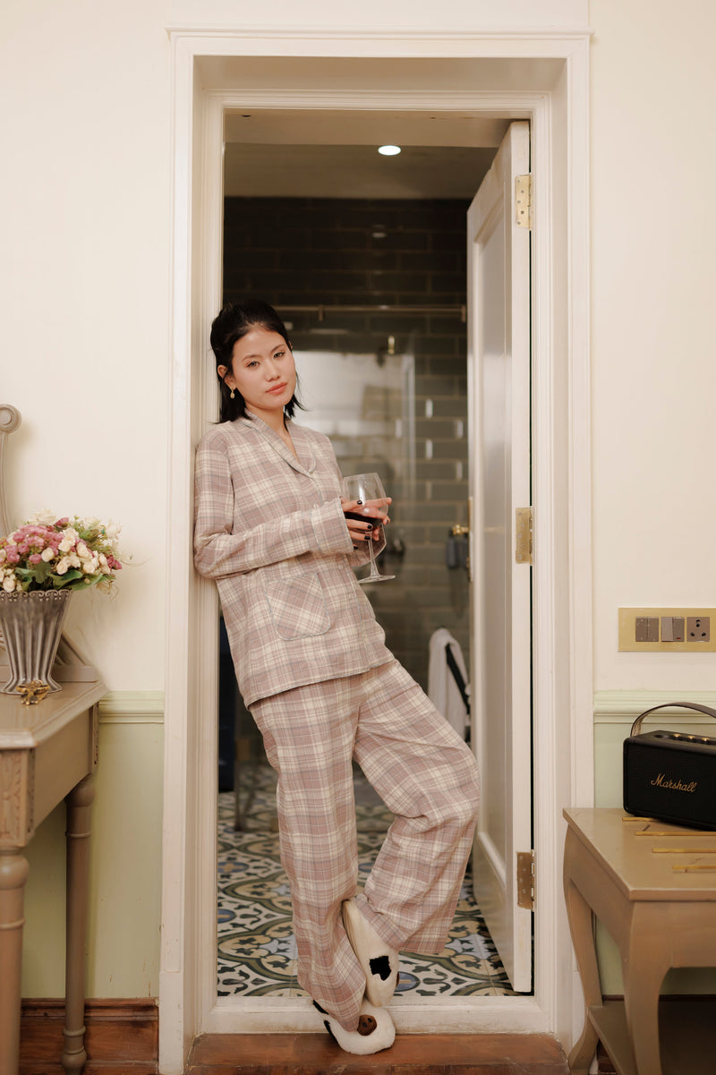Eve India women Clothing Rose Plaid Flannel Night Suit