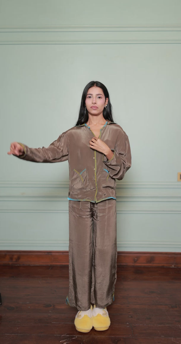 Eve India women Clothing Moss Glow Tulip Satin Pyjama Night Suit